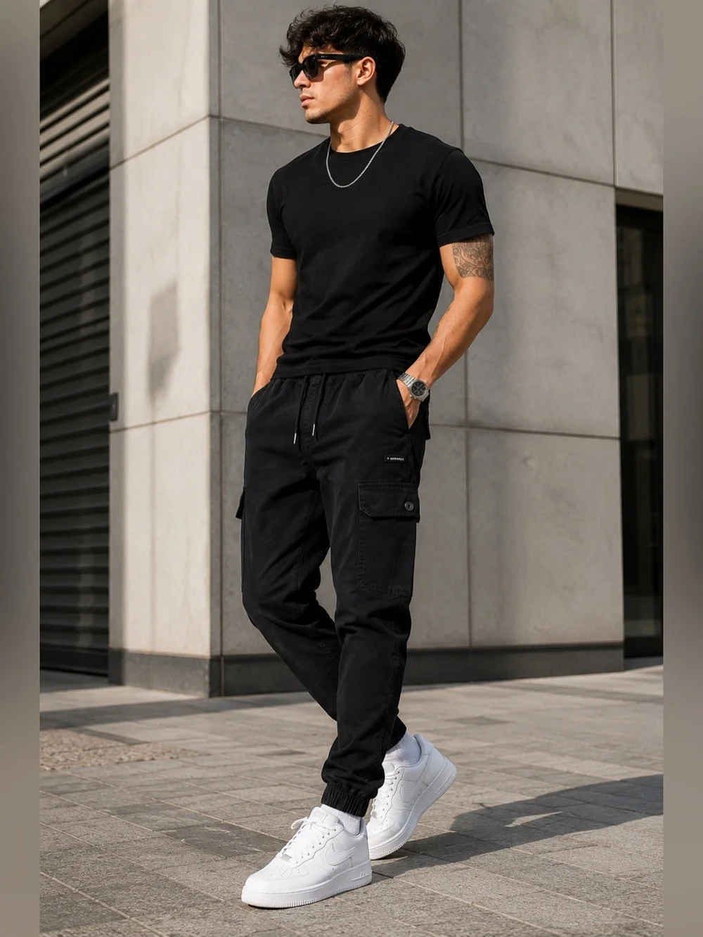 Airwalk Black Cargo Drawstring Jogger Pants Mens Stretch Utility Streetwear XL
